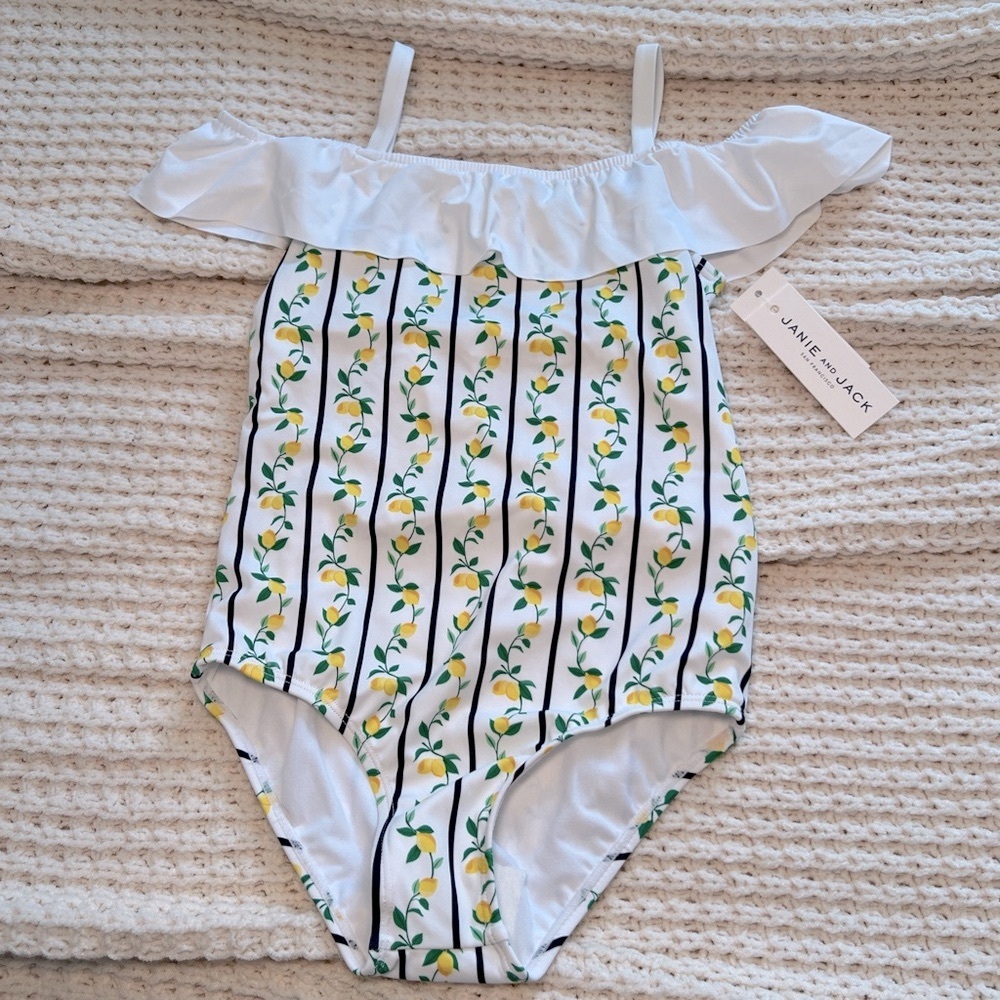 Janie and Jack White Lemon Stripe One-Piece Swimsuit
